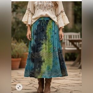 Vintage Just Cruising Blue maxi skirt India Boho Cottage hippie One Size sequins